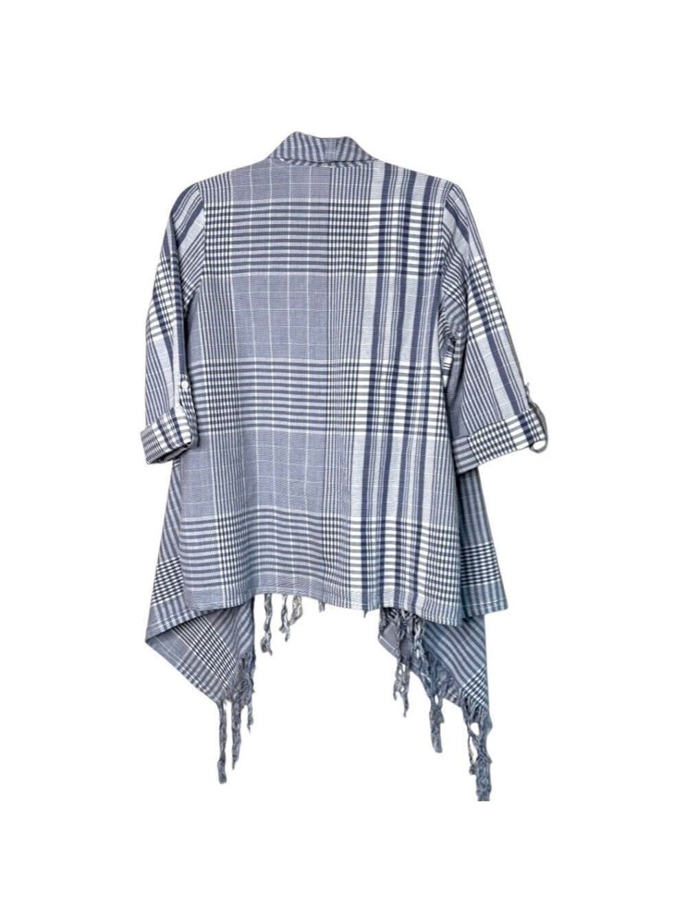 CALIFORNIA MOONRISE 100% Cotton Lightweight Plaid Poncho / Cardigan / Wrap Sz S - Picture 4 of 9